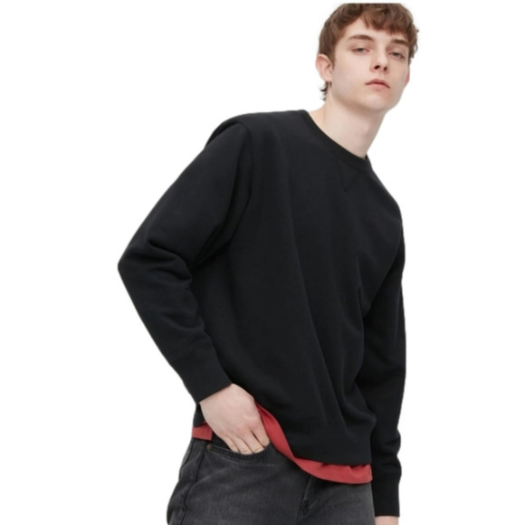Chaps Ralph Lauren Waffle Knit Cotton Blend Black Long Sleeve Crewneck Sweatshir - Picture 1 of 4